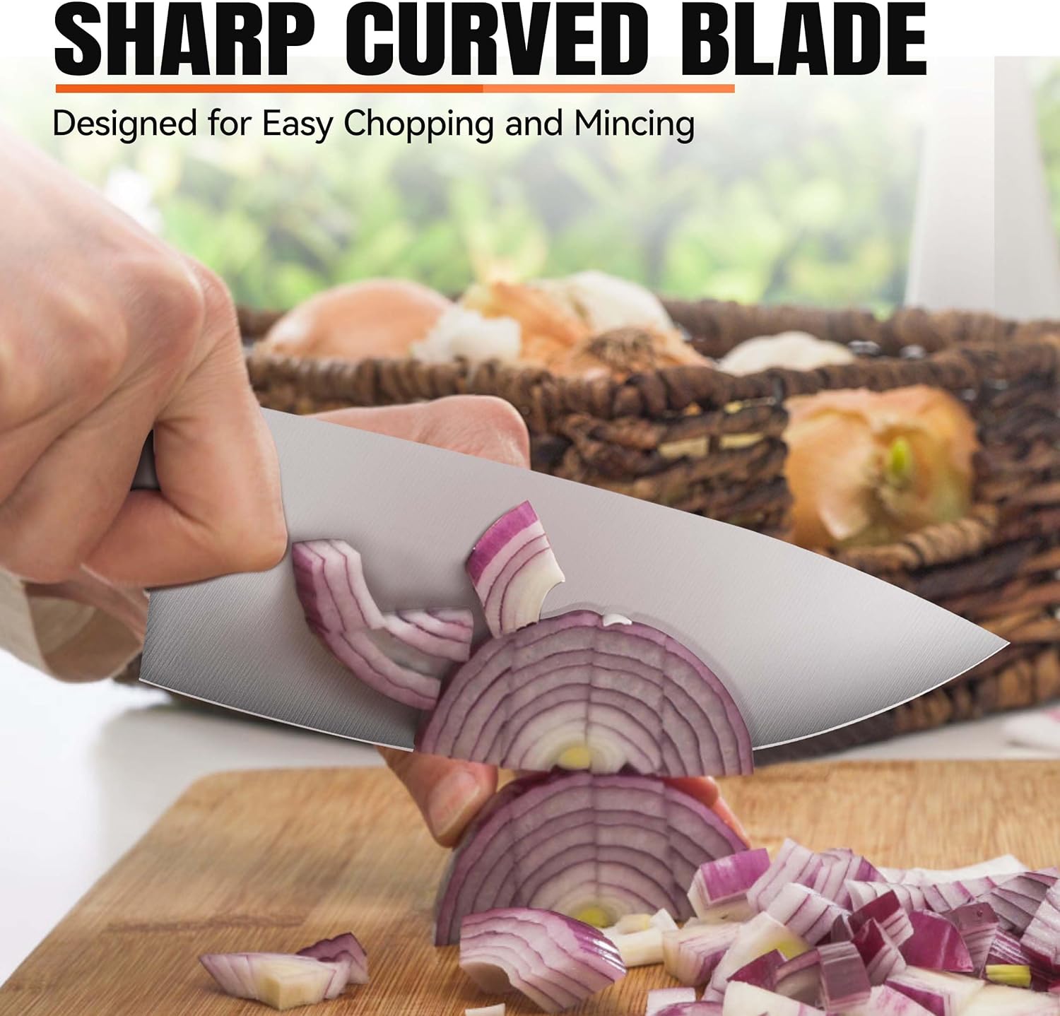 TUO Herb Rocking&Salad Knife- Vegetable Cleaver - High Carbon German Stainless Steel Kitchen Knife - Pakkawood Handle Veggie Chopper - Luxurious Gift Box Included - 7 inch - Fiery Phoenix Series
