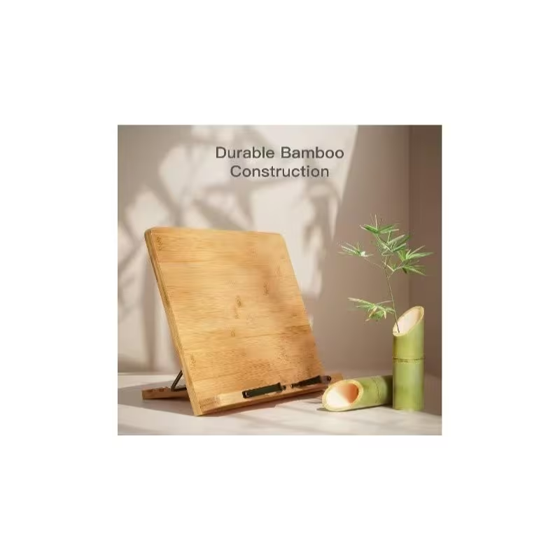 Adjustable Bamboo Book Stand – Foldable Wooden Cookbook and Tablet Holder for Reading and Kitchen Use