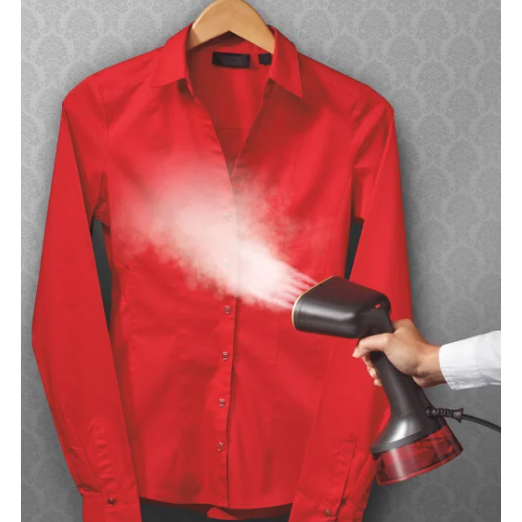 Open Box CHI Lava Handheld Garment Steamer with Ceramic Steam Plate, Detachable Water Tank & Dual Steam Modes - Black/Red