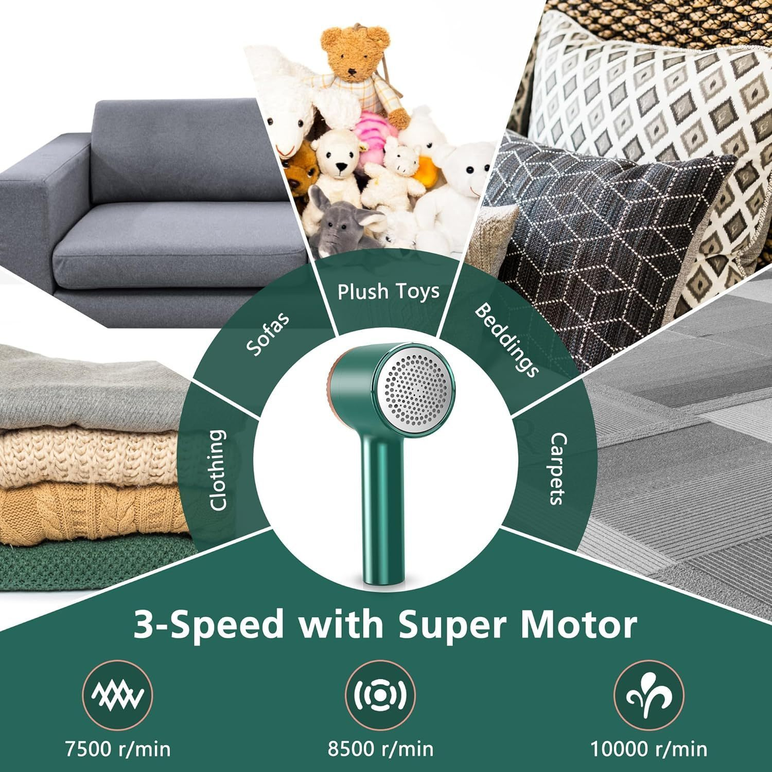 Rechargeable Fabric Shaver – Electric Lint Remover with 6-Blade System, 3 Speeds, Large Lint Collector