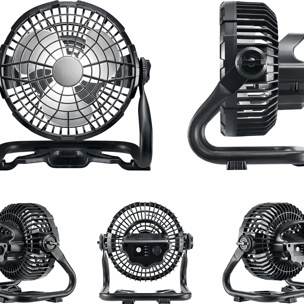 8-Inch Rechargeable Portable Camping Fan with LED Light, Hanging Hook and Adjustable Airflow