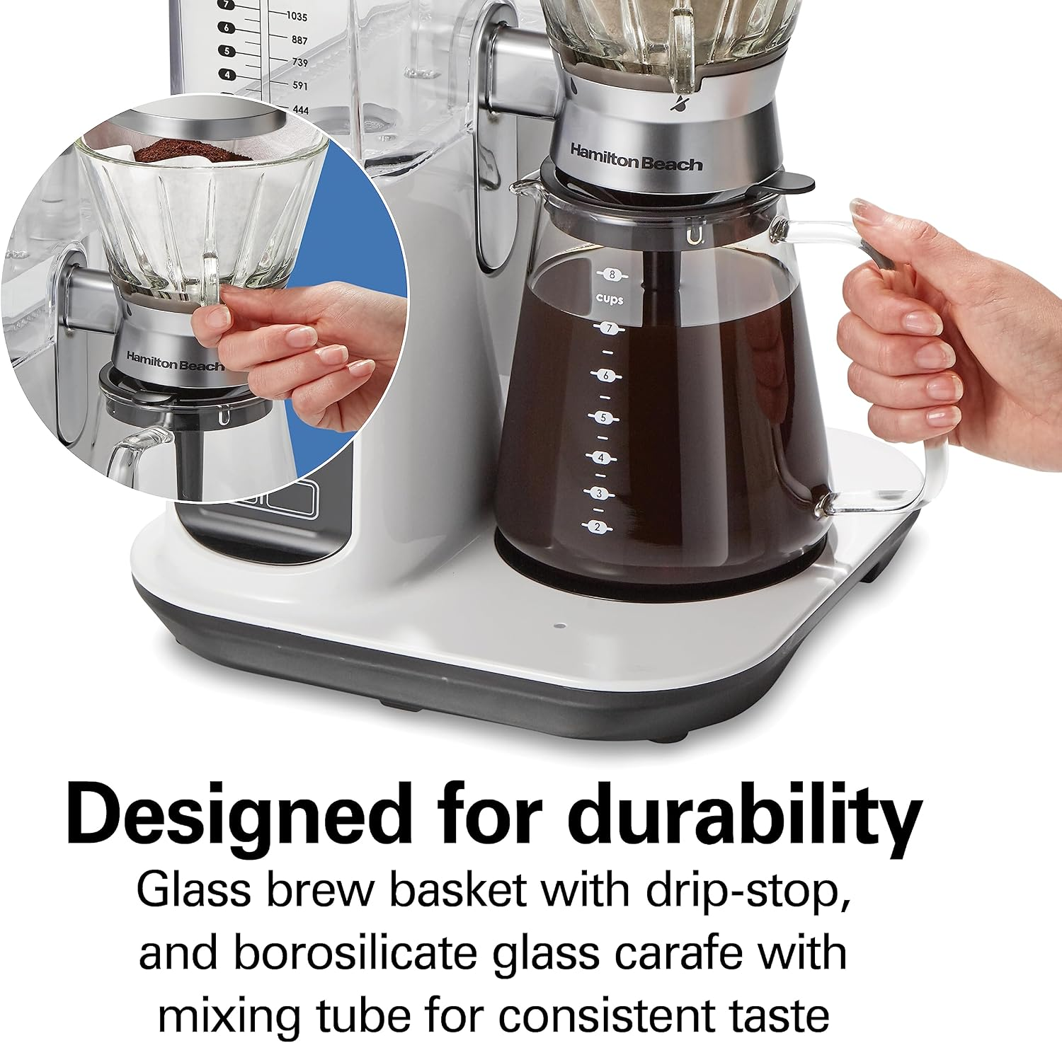 Hamilton Beach 46700 Convenient Craft Programmable Automatic or Manual Pour Over Coffee Dripper Brewer with 5 Strengths and Integrated Scale, 8 Cups, WHITE