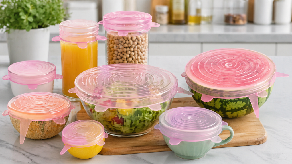Silicone Stretch Lids Set, Reusable Food Covers, BPA-Free Flexible Sealing Lids for Bowls, Cups & Containers, Leakproof, Microwave & Dishwasher Safe (5 Pack)