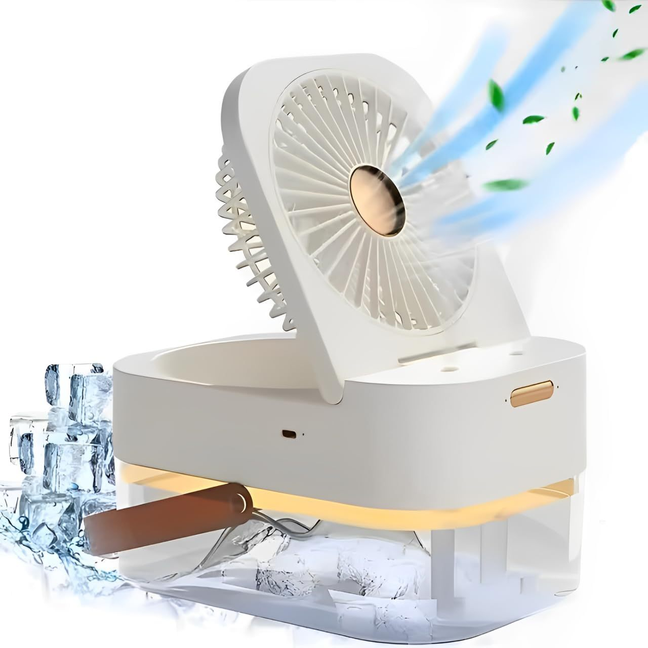 3-in-1 Portable Air Cooler Fan with 2.5L Water Tank – USB Rechargeable Personal Cooling Fan with Mist and LED Light