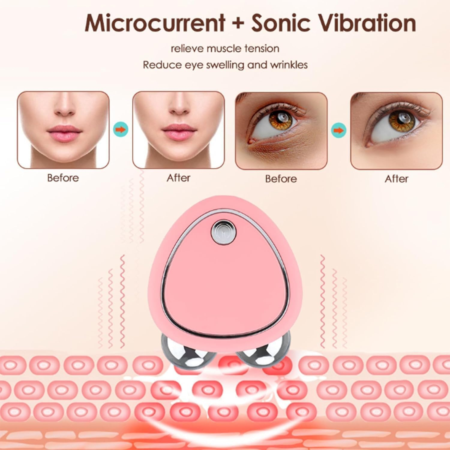 Skindion Levantamiento Facial, Skindion - Skindion Levantamiento Facial Con Microcorriente Antiarrugas, Rouleau de dispositif facial à microcourant, Mini masseur à rouleau USB, Anti-âge (White)