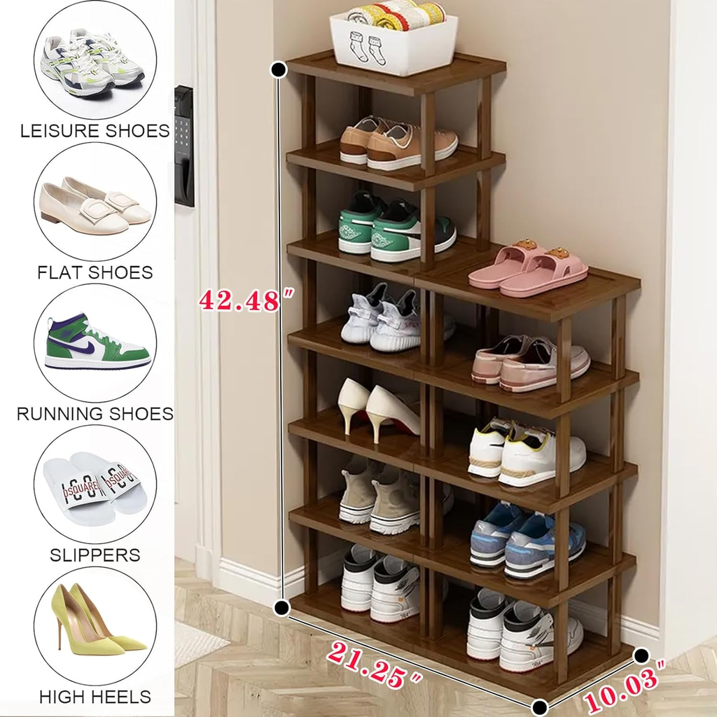 12-Tier Bamboo Shoe Rack – Stackable Freestanding Shoe Storage Organizer