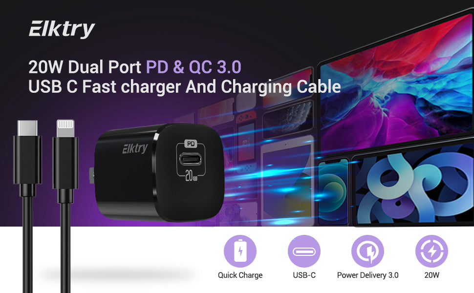Neighbor Buy 20W USB-C Fast Charger with 2 Charging Cables Wall Adapter