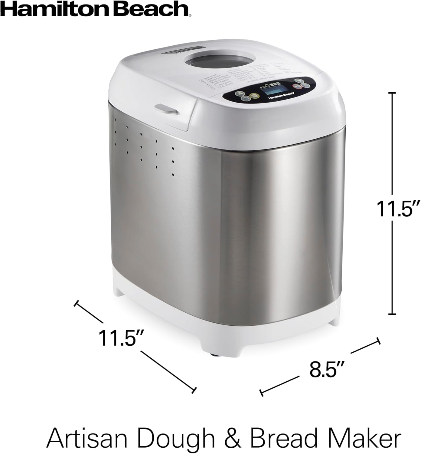 Open Box Hamilton Beach Digital Bread Maker with 14 Programs, 1-2 lb Loaf Capacity, 3 Crust Settings & Delay Timer - White/Stainless Steel