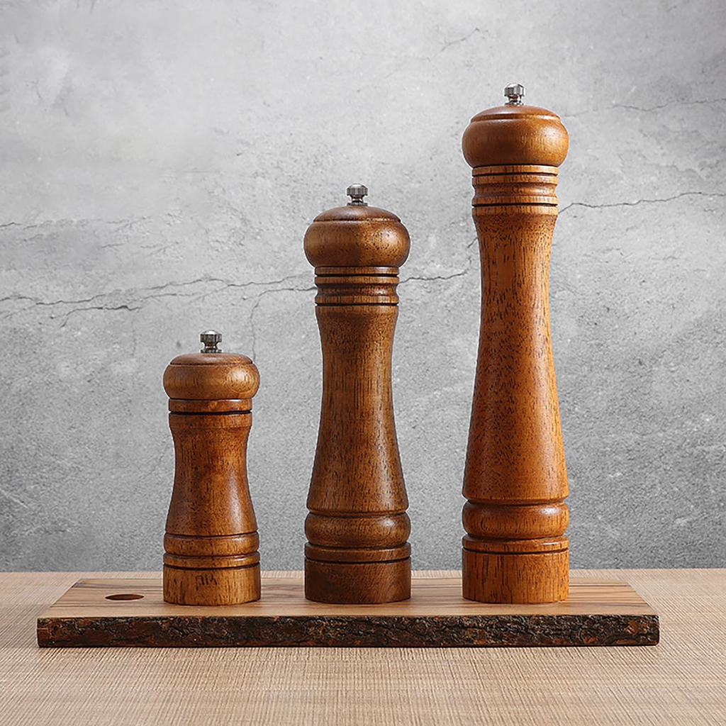 Wood Pepper Mill Grinder Adjustable Ceramic Core Salt & Pepper Grinder Refillable Oak Wood Mill 5in8in10in