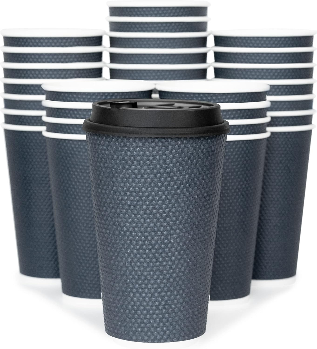 Disposable Coffee Cups with Lids 16 oz, 60 Pack Insulated Ripple Paper Hot Cups, Leak-Proof To Go Coffee Cups for Hot & Cold Drinks, Travel Takeaway Cups, No Sleeves Needed