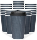 Disposable Coffee Cups with Lids 16 oz, 60 Pack Insulated Ripple Paper Hot Cups, Leak-Proof To Go Coffee Cups for Hot & Cold Drinks, Travel Takeaway Cups, No Sleeves Needed
