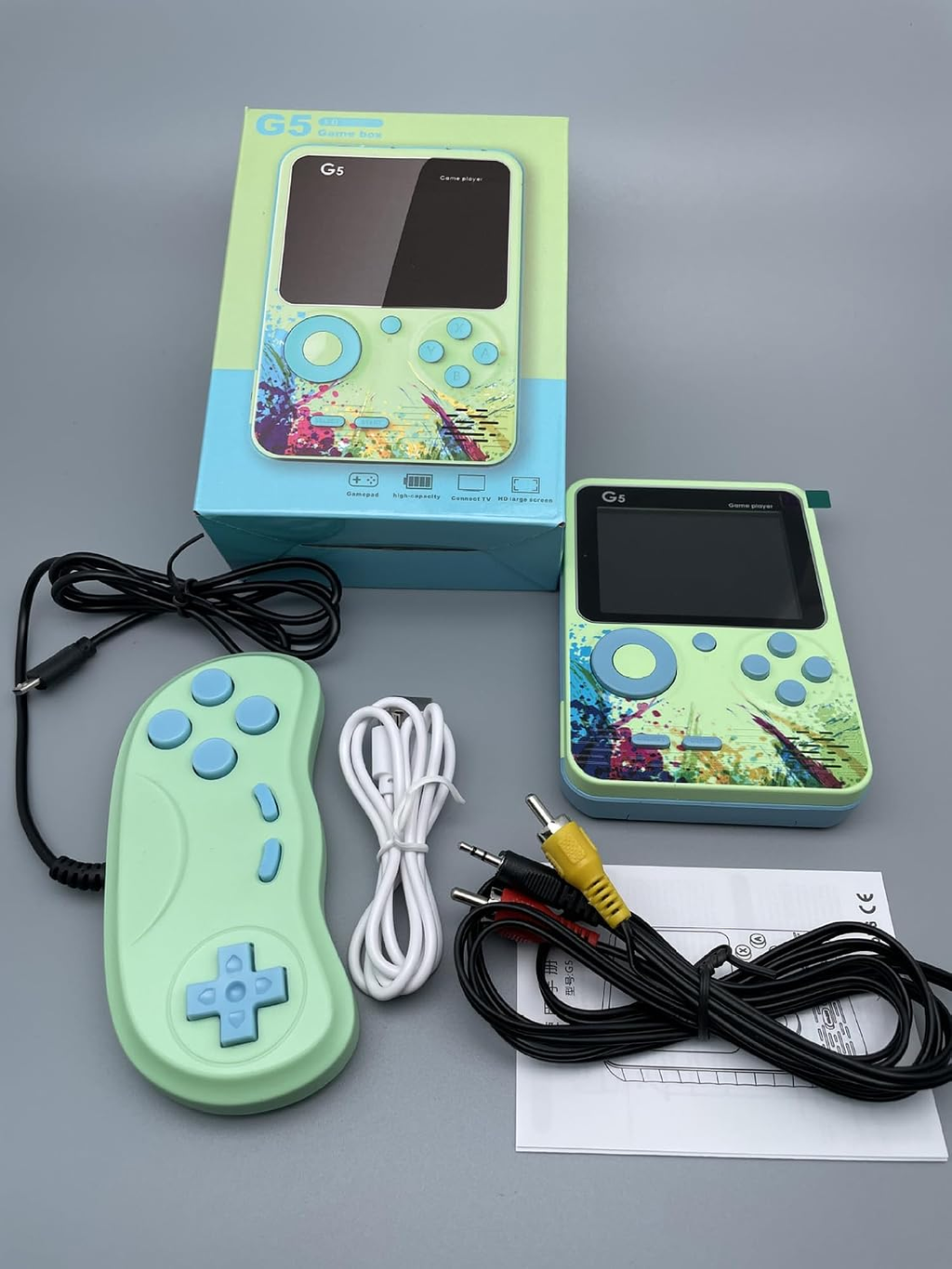G5 Handheld Retro Game Console, 500 Built-In Games, 3-Inch Colour Screen, Rechargeable & TV Output – Random Colour