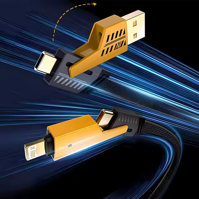 4-in-1 Fast Charging Cable 1m – PD 27W / 65W Multi Charging Cable with USB-A, USB-C & Lightning Connectors