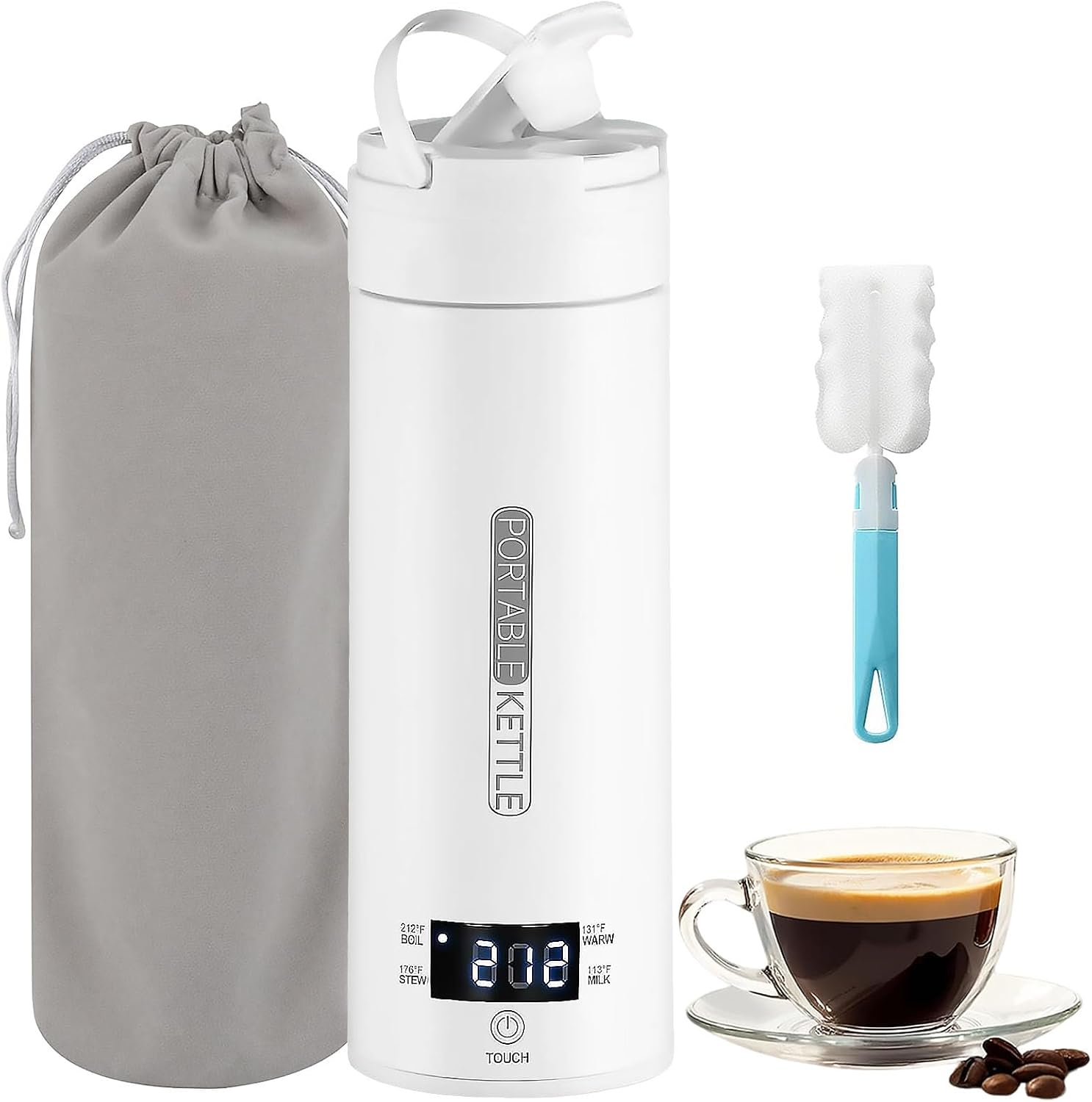 400ml Portable Electric Travel Kettle with 4 Temperature Settings and Digital Display – White