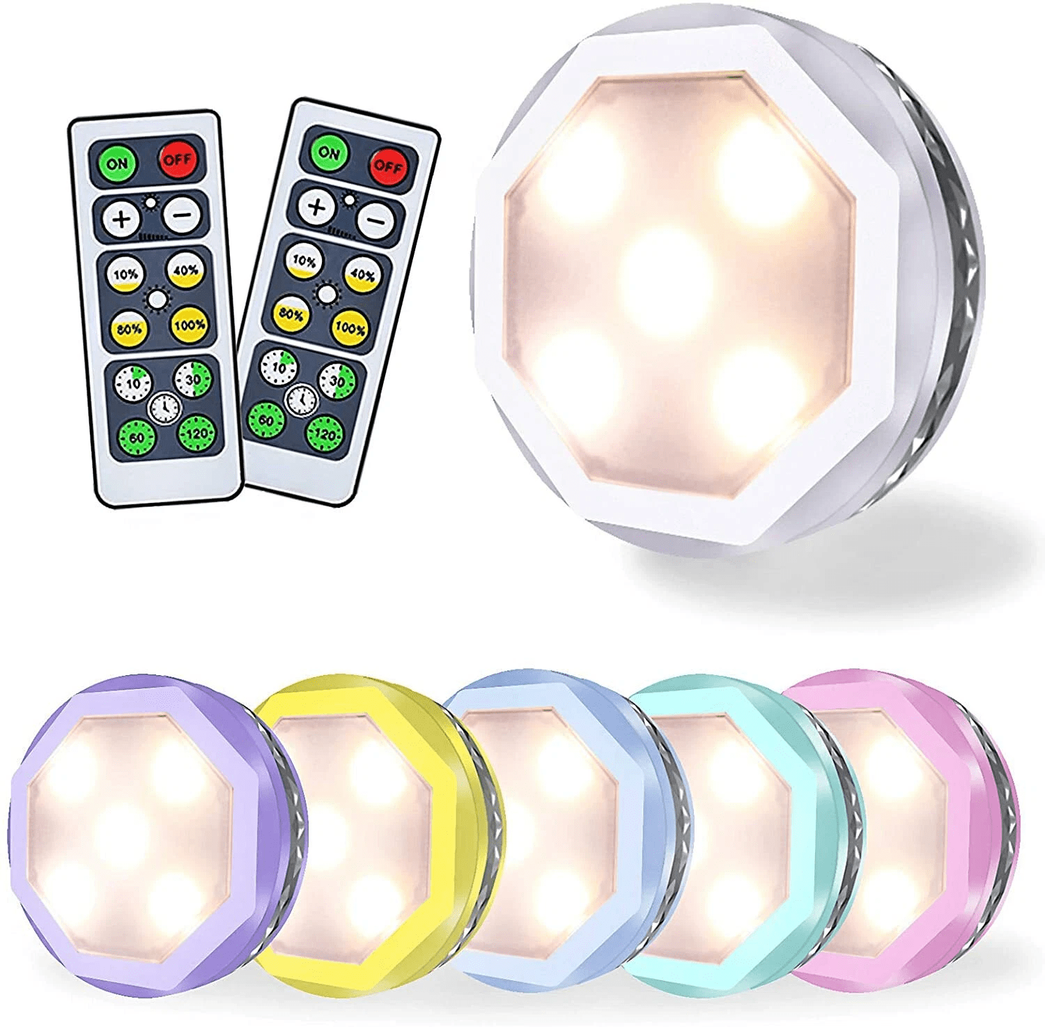 6-Pack LED Puck Lights with Remote – Battery Powered Under Cabinet Lights, Dimmable Touch Control & Timer