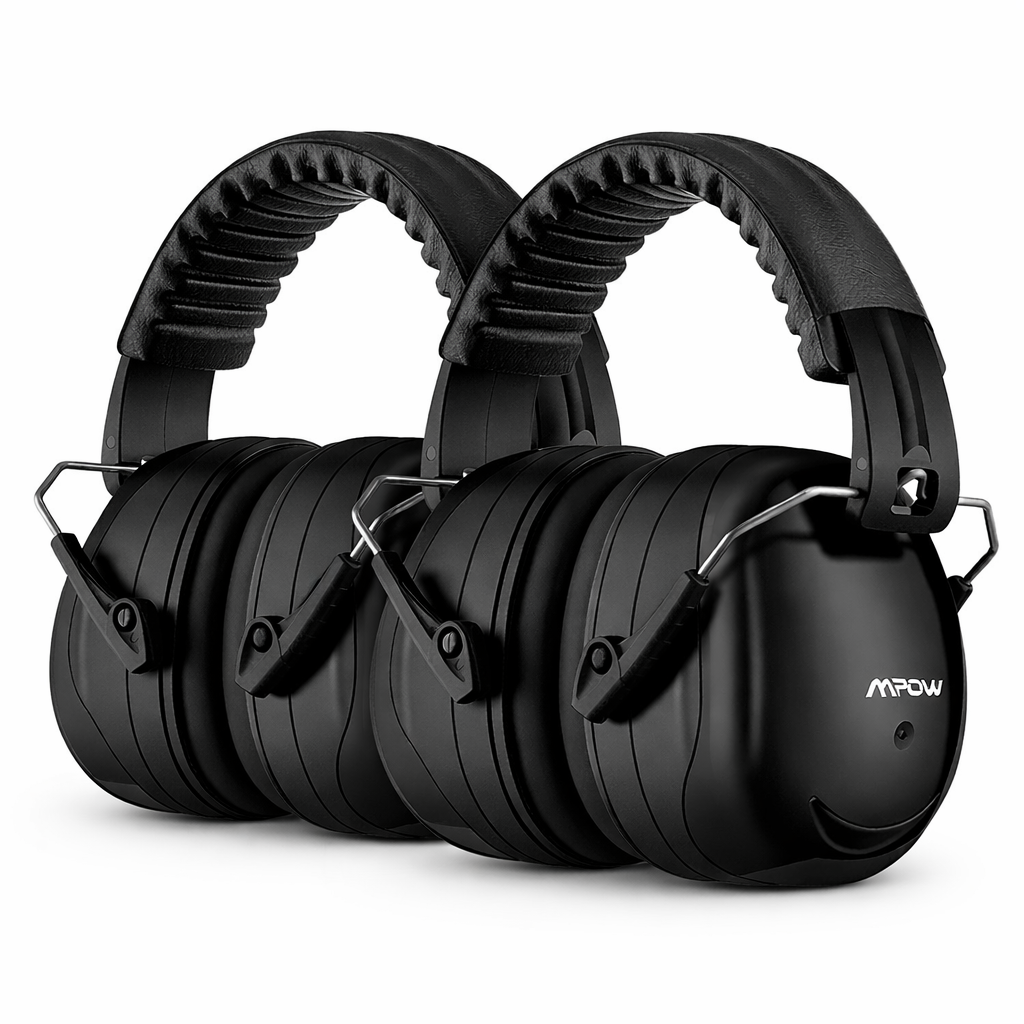 Mpow SNR 34dB Noise Reduction Safety Ear Muffs 2-Pack, NRR 28dB Hearing Protection Ear Defenders for Shooting, Construction, Lawn Mowing, Adjustable Ear Protection – Black