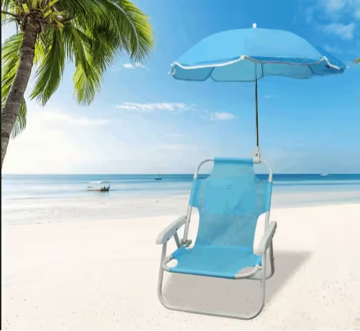 Kids Folding Beach Chair with Umbrella, Portable Outdoor Camping Chair, Ages 1–5