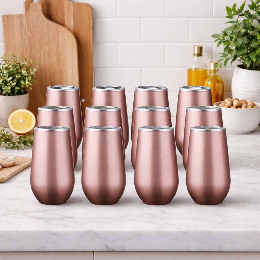 6 oz Stainless Steel Champagne Tumbler Stemless Glasses with Lid, Double Wall Insulated Travel Mug Perfect for Wine, Coffee, Drinks, Champagne, Cocktails, Colorfu