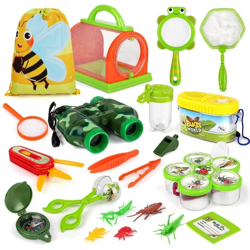Kids Insect Catching Kit 19PCS Outdoor Explorer Set with Binoculars, Bug Catcher, Magnifier & Backpack