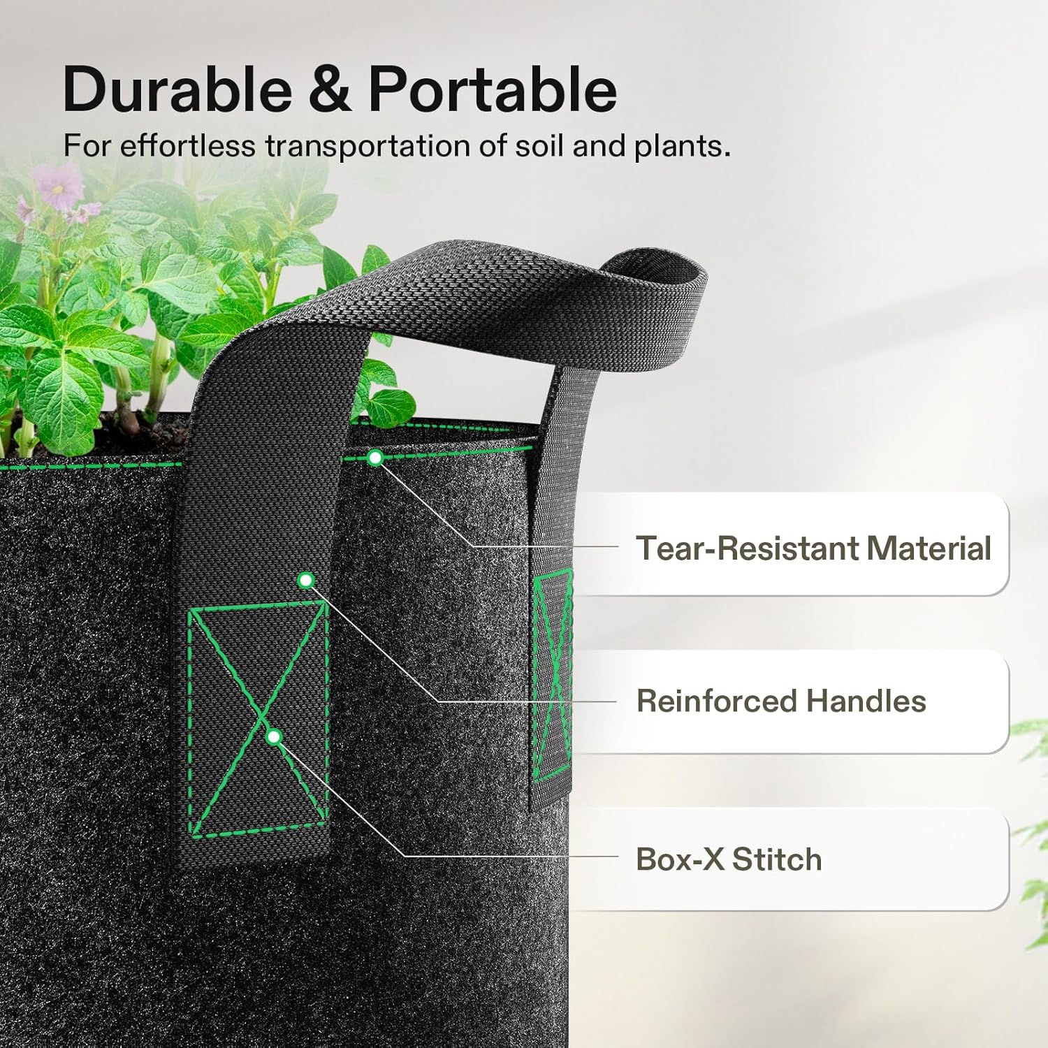 Fabric Grow Bags with Handles, Thickened Breathable Plant Pots, Nonwoven Garden Planters for Vegetables, Flowers, Indoor & Outdoor Gardening