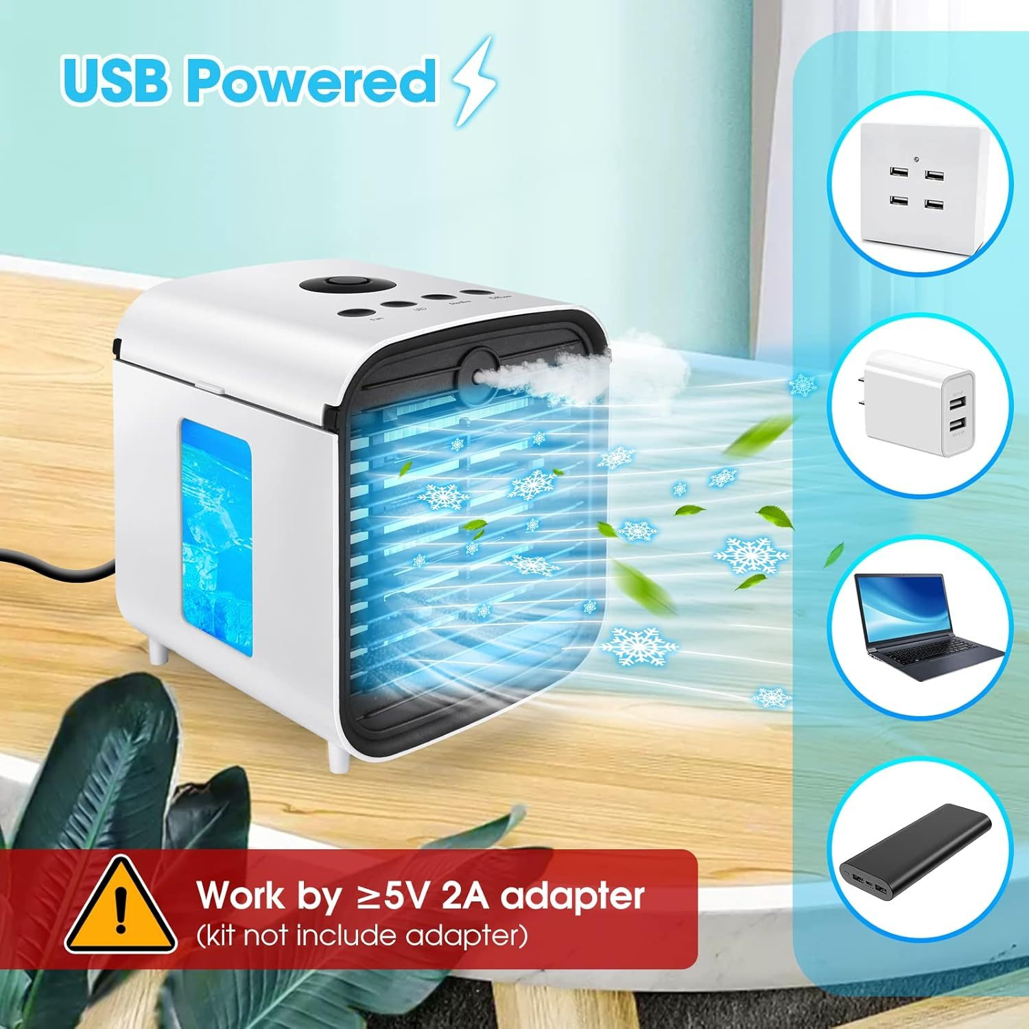 Portable USB Desktop Cooling Fan with Water Tank and Adjustable Speeds