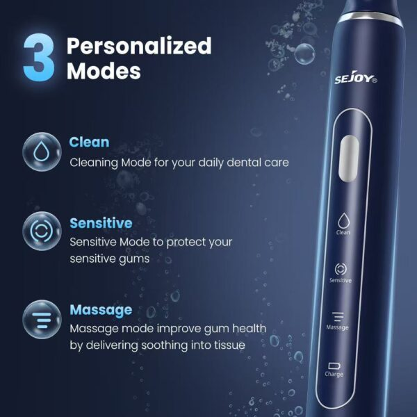 SEJOY Sonic Electric Toothbrush – Rechargeable Waterproof Toothbrush with 7 Brush Heads & 3 Cleaning Modes