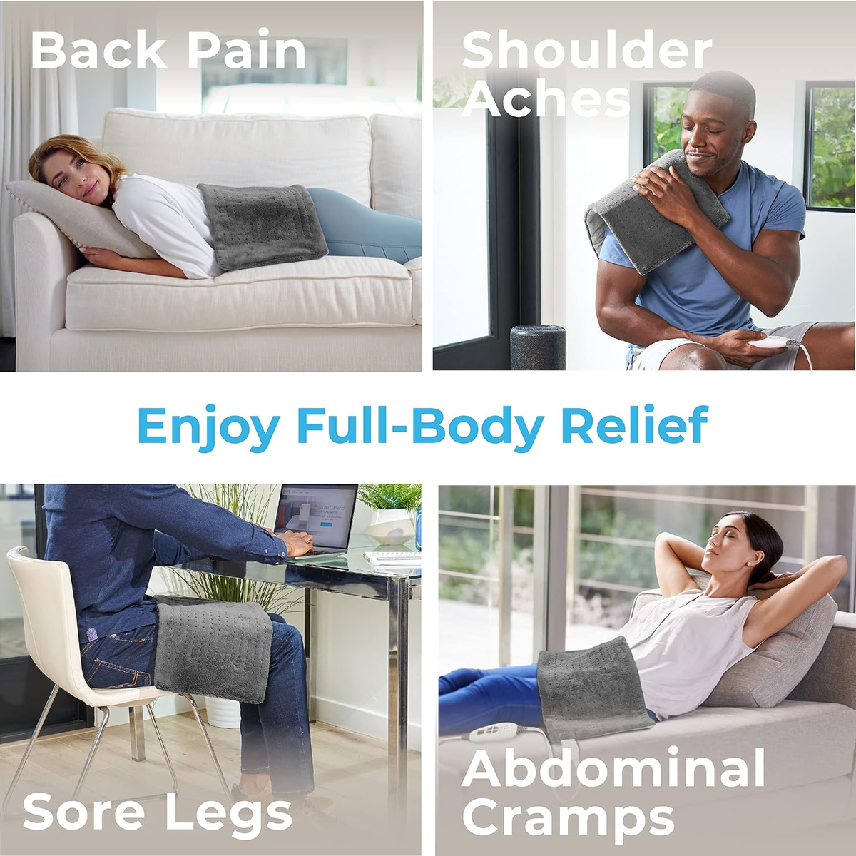 Electric Heating Pad with 4 Heat Settings & 2-Hour Auto Shut-Off – 30 × 60 cm (Approx. 12 × 24), Gray