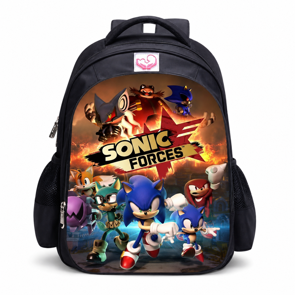 Kids School Backpack, Cartoon Character Print Bookbag with Front Zip Pocket and Dual Side Mesh Pockets, 16.5 x 12.6 x 6.7 in, Style B