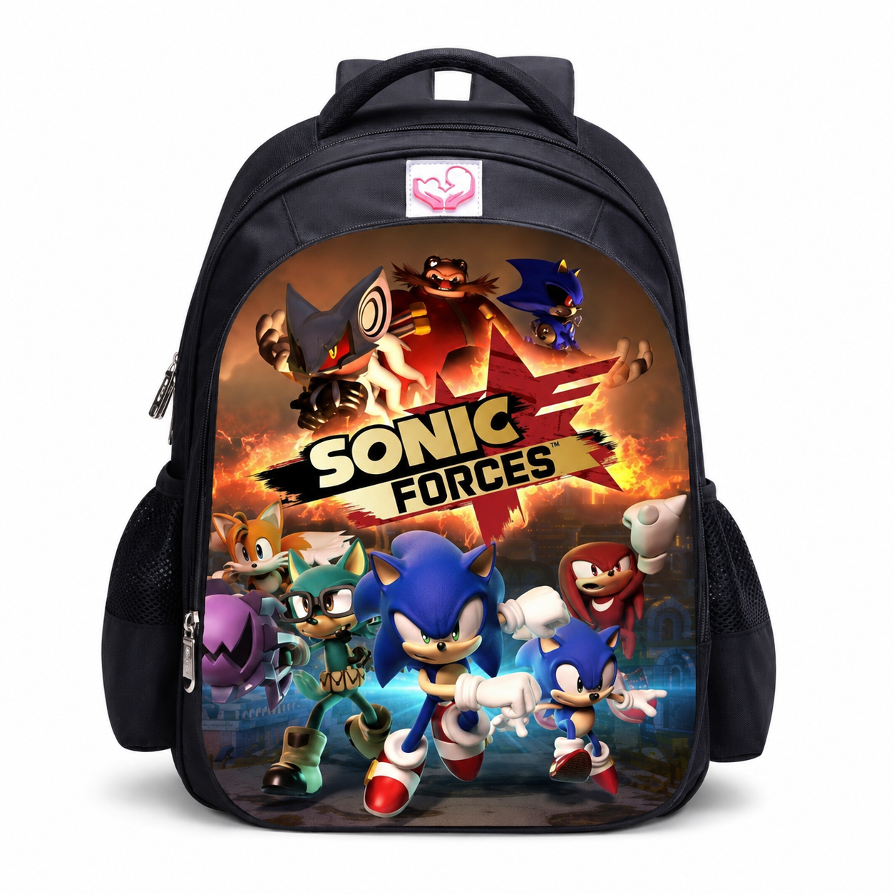 Kids School Backpack, Cartoon Character Print Bookbag with Front Zip Pocket and Dual Side Mesh Pockets, 16.5 x 12.6 x 6.7 in, Style B