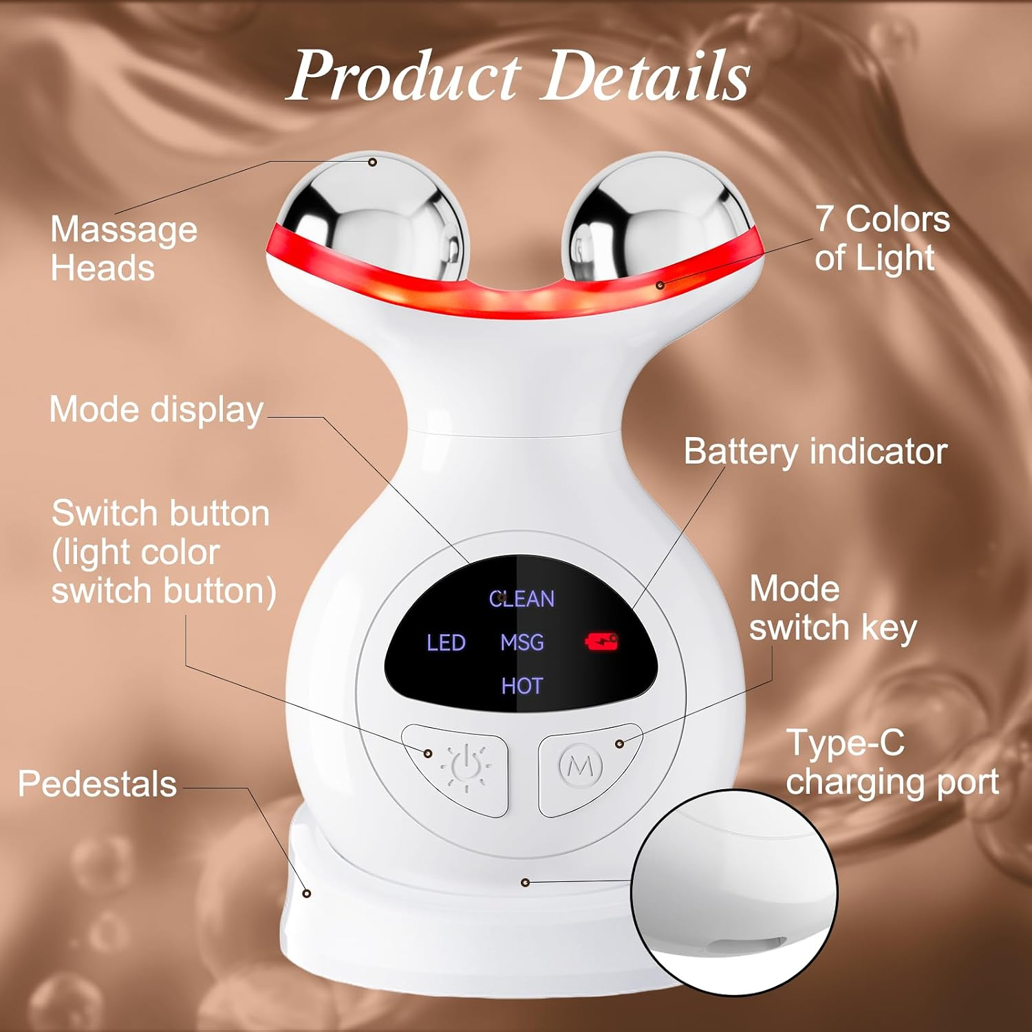 Red Light Therapy Devices for Face and Neck,7 Colors LED Skin Lifting & Firming Face Massager, Facial Sculpting Tool for Skin Care with Vibration