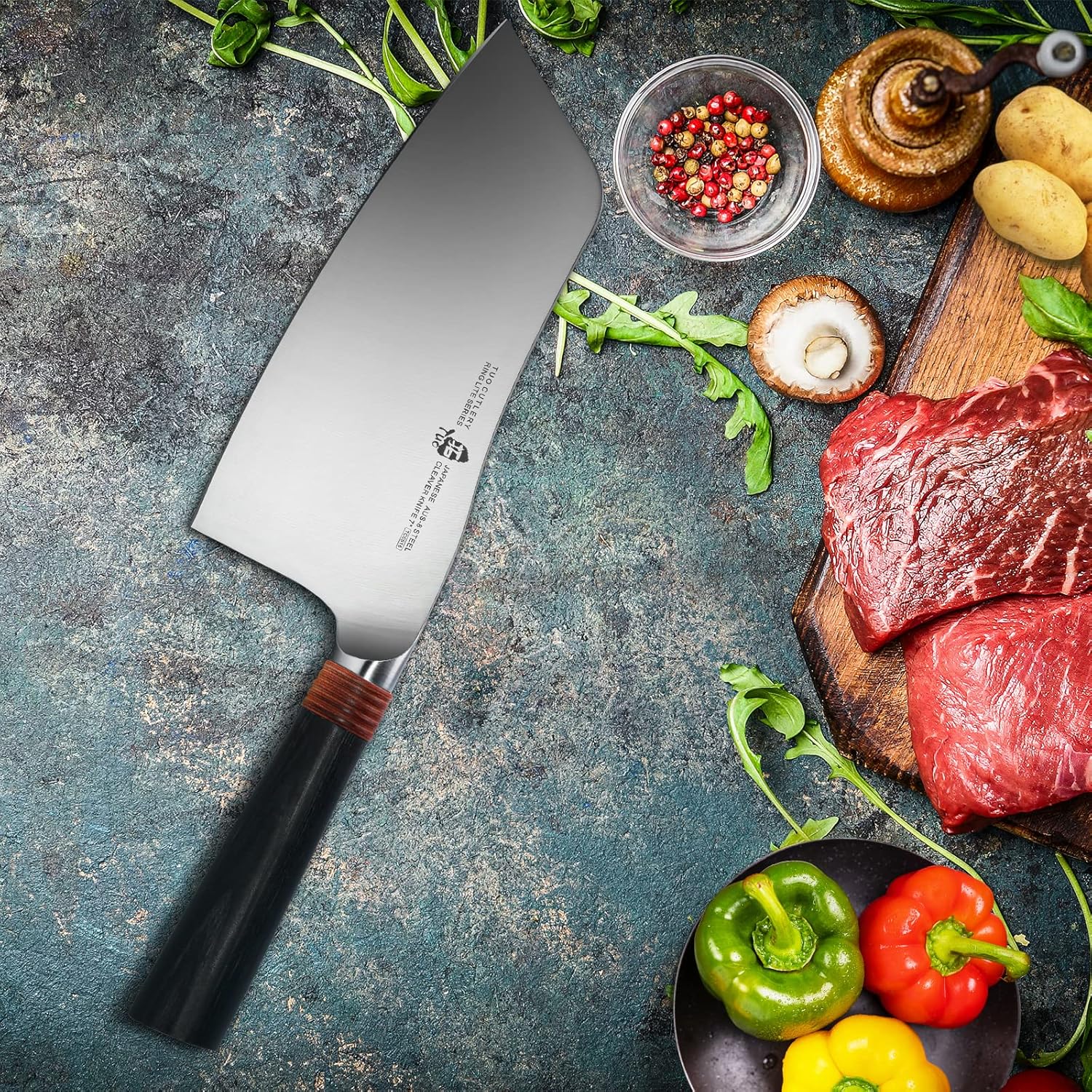 TUO Cleaver Knife - 7" Vegetable Cleaver Chopper Knife Chinese Kitchen Chef Knife Vegetable Chopper AUS-8 Stainless Steel Full Tang Pakkawood Handle, Ring Lite Series