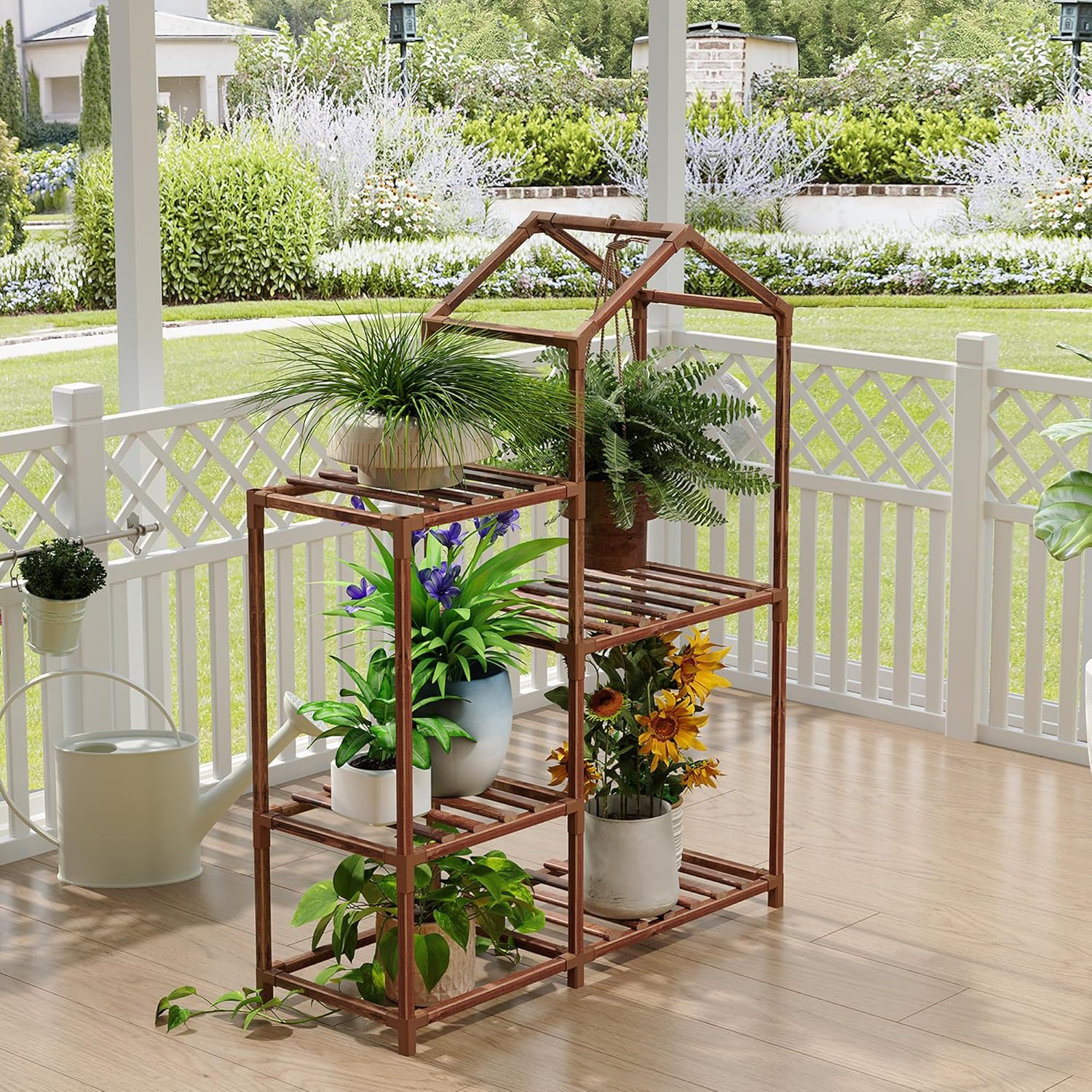 Tikea Plant Stand Indoor Outdoor Hexagonal Corner Plant Stand for Succulents Small Plants Wooden Plant Shelf 7 Tiered Creative DIY Flowers Stand Rack for Living Room Balcony Patio Window