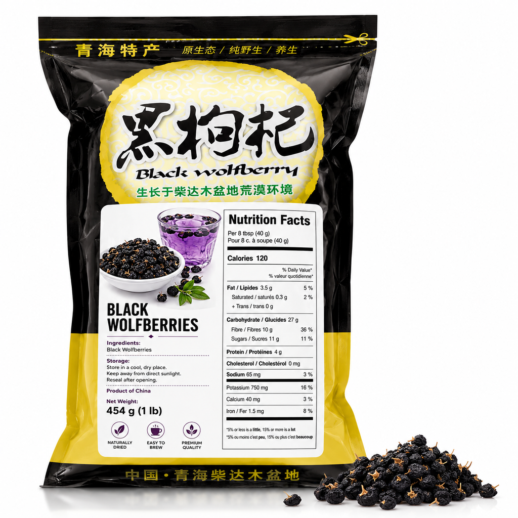 Dried Black Wolfberries Herbal Tea – Premium Whole Black Goji Berries for Hot & Cold Water Infusion, 454g (1 lb)