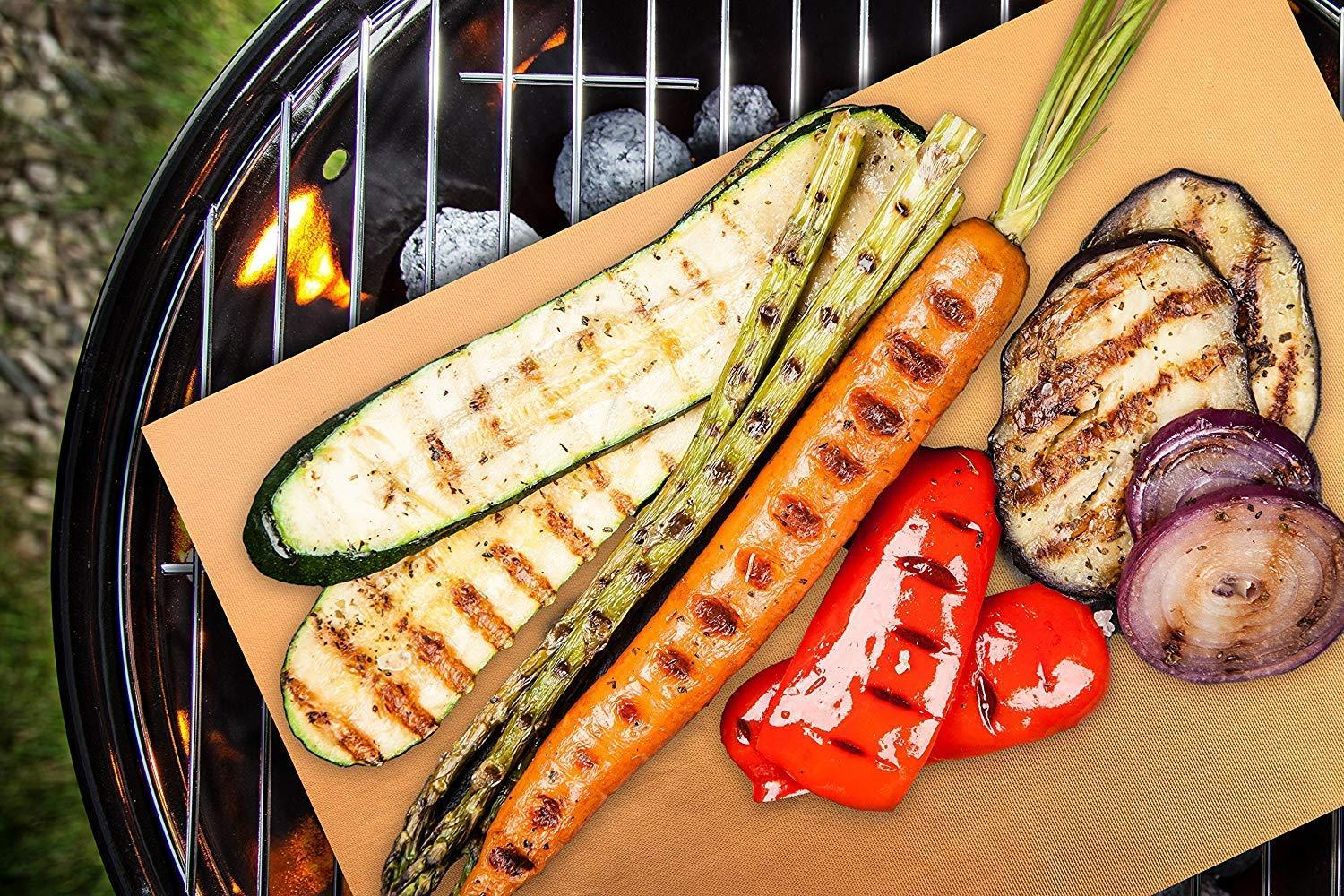 2PCS 15.75×13in Reusable Non-Stick Grill Mats, Heat Resistant BBQ & Baking Cooking Sheets, Easy Clean Copper Grill Mat