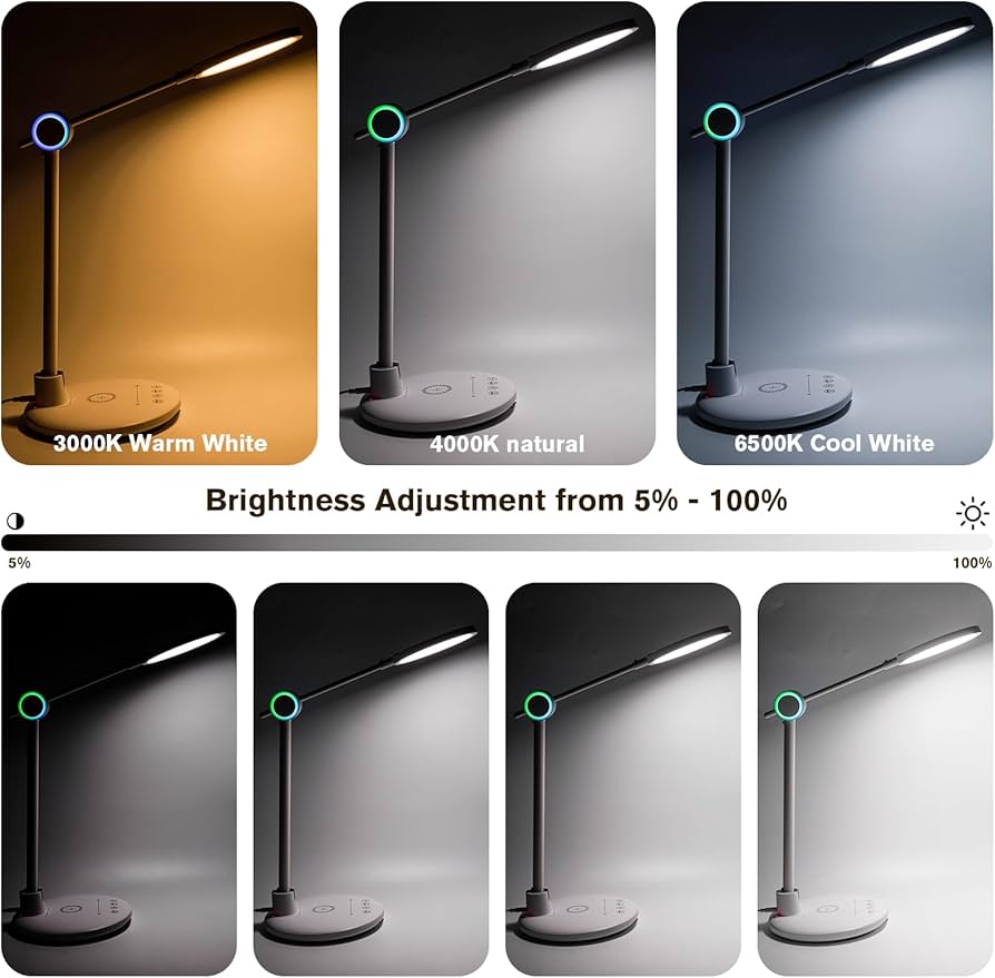 3-in-1 LED Desk Lamp with Wireless Charging Base & Adjustable Brightness for Study, Reading & Office Use
