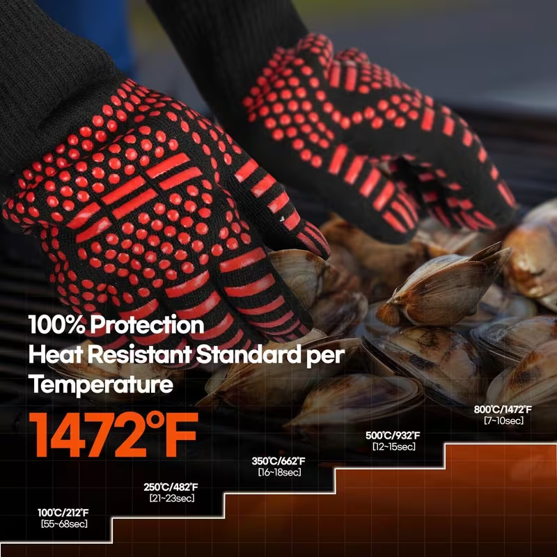 BBQ Heat Resistant Grill Gloves (2 Pack) – 1472°F Extreme Heat Protection, Non-Slip Silicone Cooking Gloves for BBQ, Oven, Fireplace & Welding
