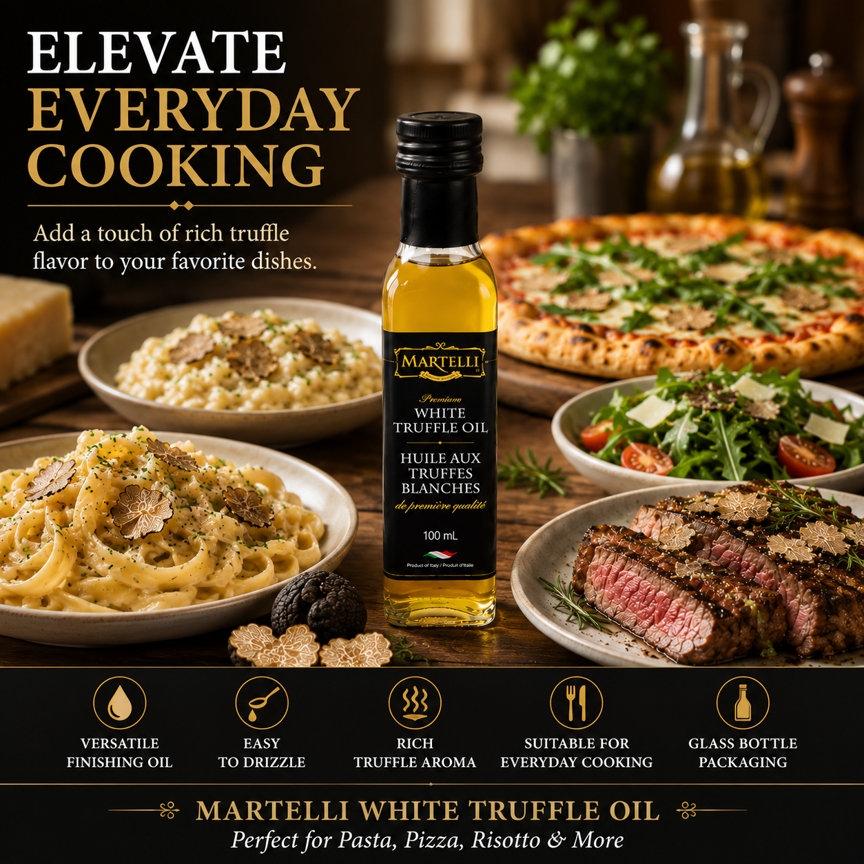 Martelli White Truffle Oil, Aromatic Finishing Oil for Pasta, Pizza, Risotto and Everyday Cooking