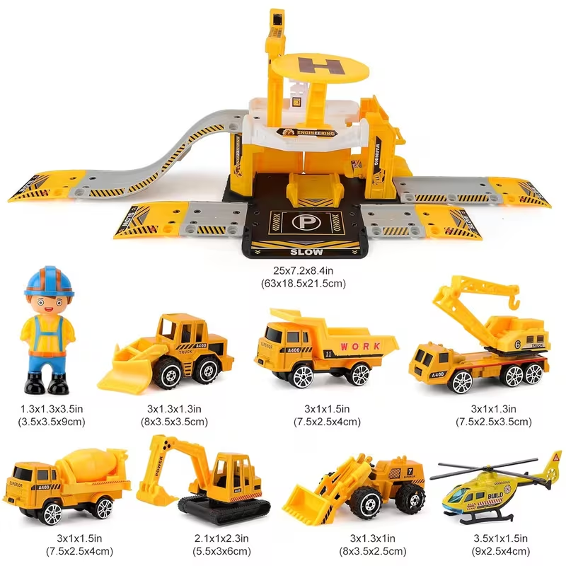 Construction Toys 44pcs for Kids, Engineering Construction Vehicle Truck Toys Set, Car Race Track Parking Lot, Crane, Excavator Car Garage Toys Gifts for Boys Toddlers 3 4 5 Years Old Good Christmas Gift