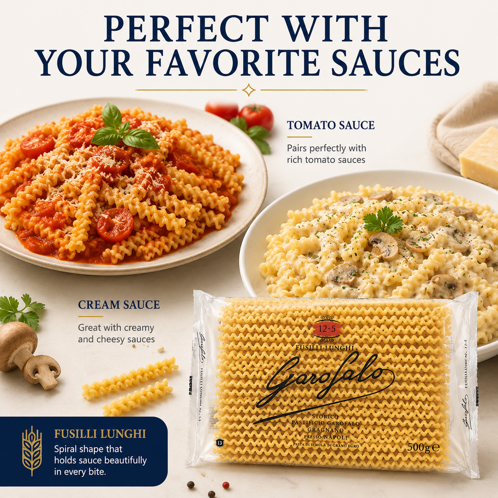 Fusilli Lunghi Pasta, 2-Pack Durum Wheat Semolina Pasta, Spiral Pasta, 500g Each