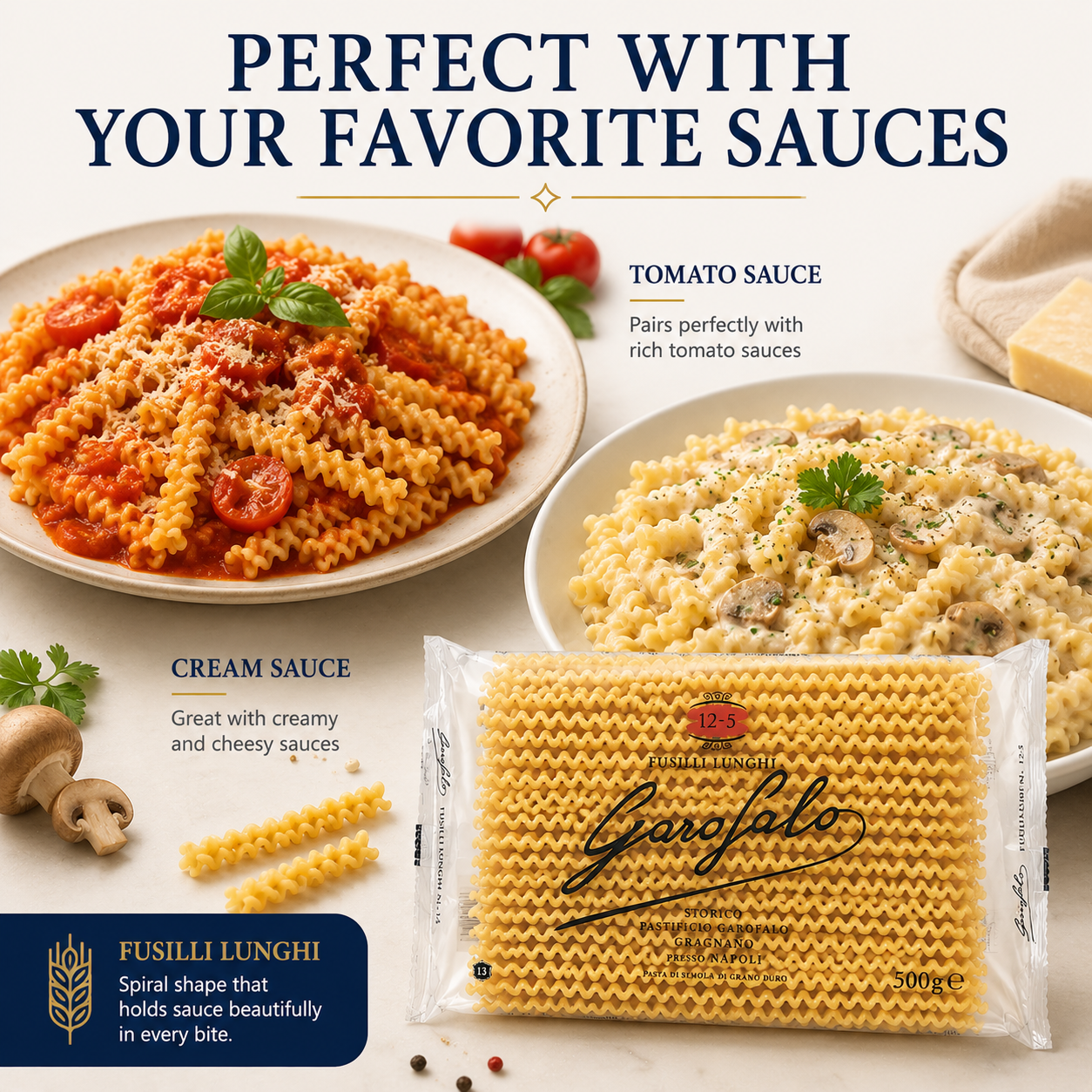 Fusilli Lunghi Pasta, 2-Pack Durum Wheat Semolina Pasta, Spiral Pasta, 500g Each