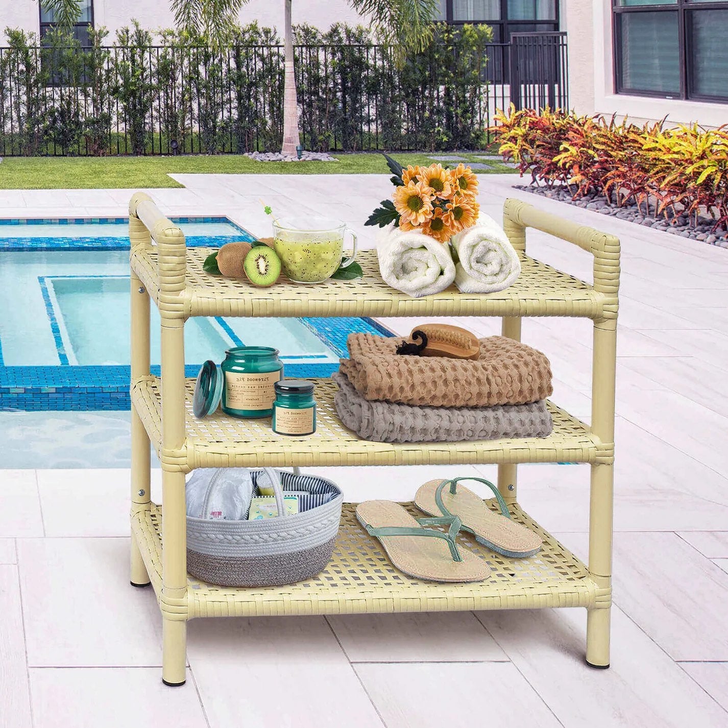 3-Tier Rattan Style HDPE Storage Shelf – Indoor & Outdoor Organizer (21.5" × 12" × 20.6")