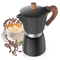 CAFFETTIERA 6-Cup Stovetop Moka Pot Coffee Maker with Wood-Look Handle – Black