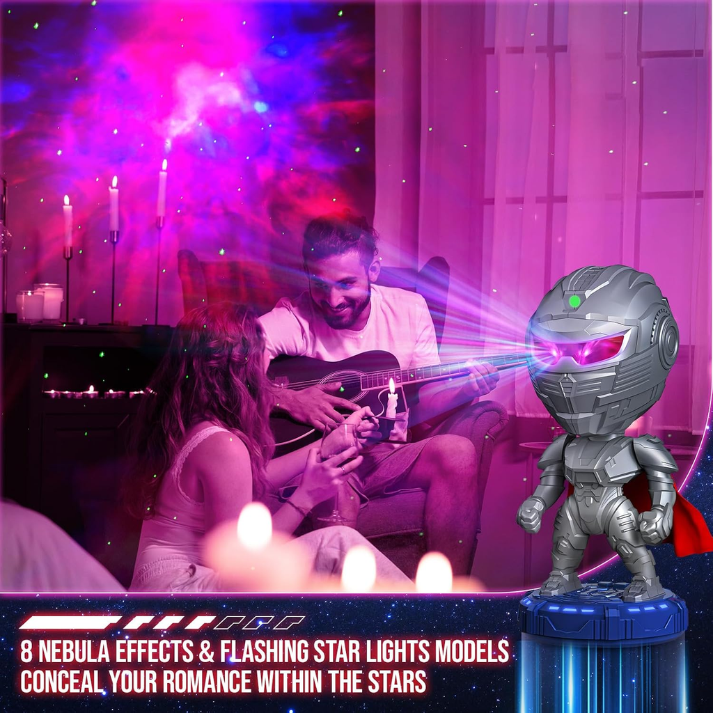 Armored Character Galaxy Projector Night Light with Timer, Adjustable Angle and Remote Control