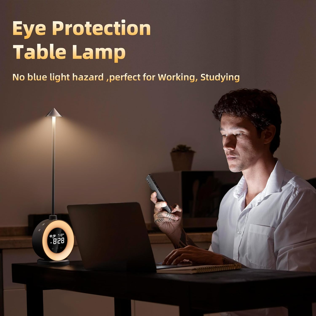 RGB LED Desk Lamp with Digital Clock, Ambient Night Light & Adjustable Brightness Touch Control Lamp