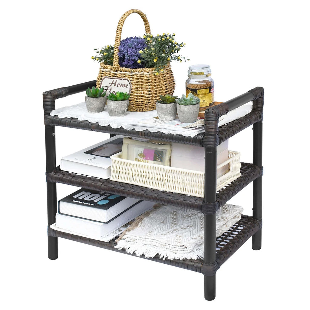 3-Tier Rattan Style HDPE Storage Shelf – Indoor & Outdoor Organizer (21.5" × 12" × 20.6")