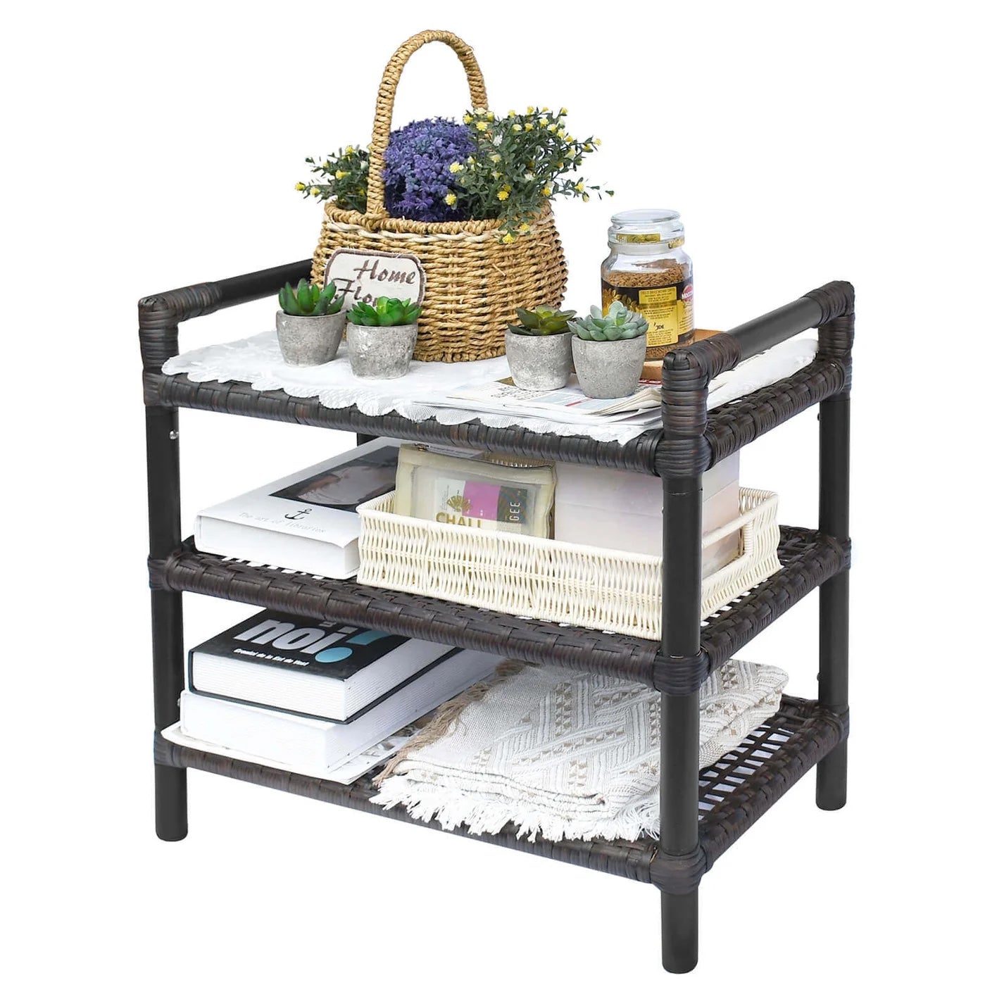 3-Tier Rattan Style HDPE Storage Shelf – Indoor & Outdoor Organizer (21.5" × 12" × 20.6")