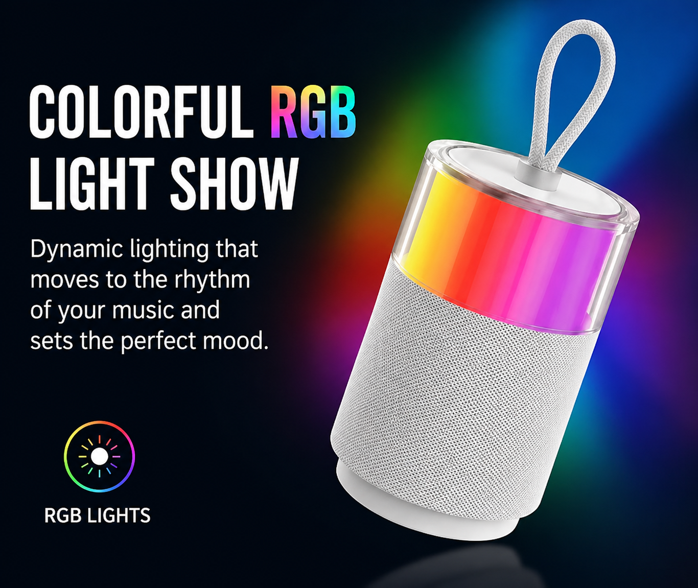 Portable Bluetooth Speaker with RGB Ambient Light, TF Card Support, USB-C Rechargeable Wireless Speaker