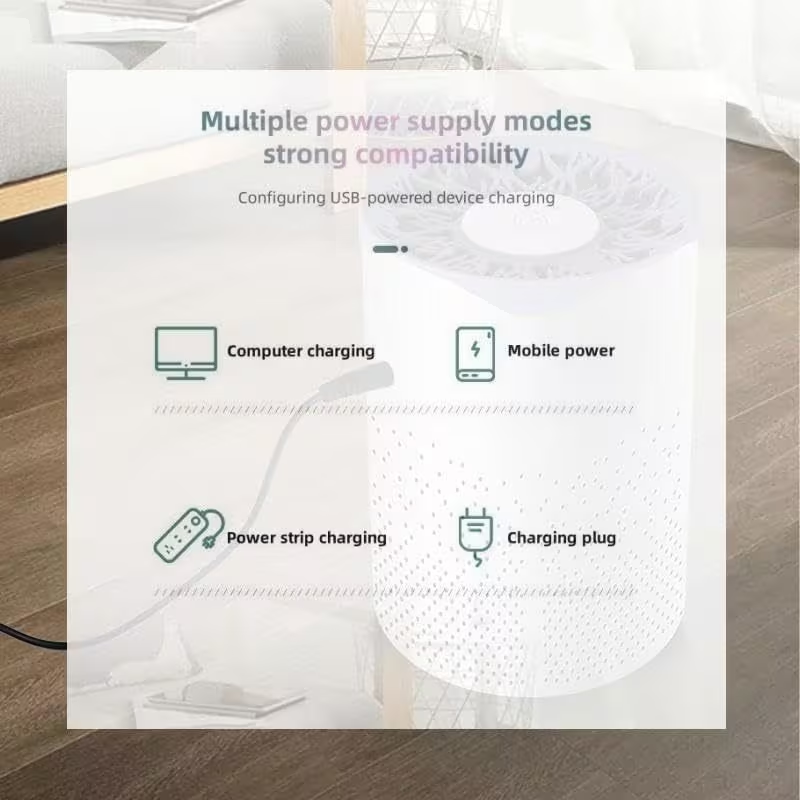 Compact USB-Powered UV Air Purifier with 5-Speed Touch Control – White
