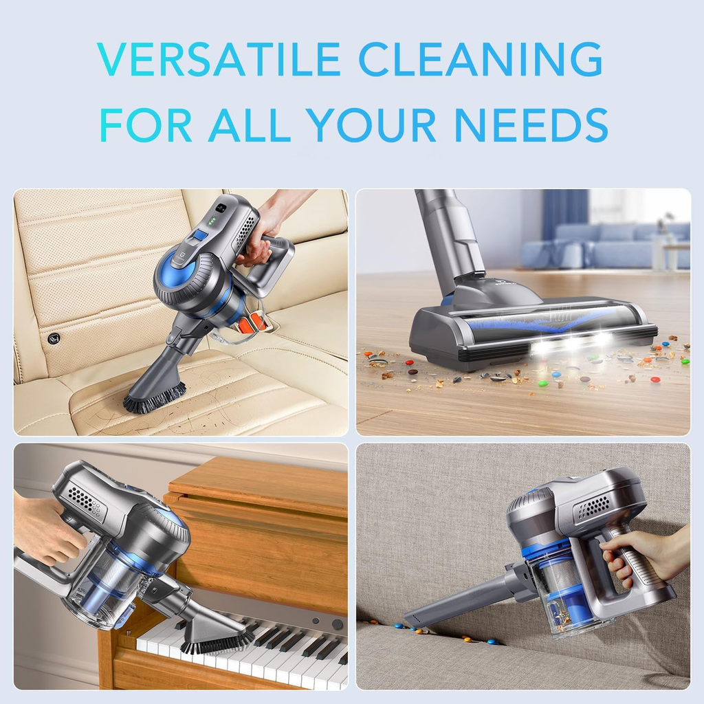 Greenote Cordless Vacuum Cleaner, 6 in 1 Lightweight Vacuum Cleaners, 22KPA 200W Stick Vacuum Cleaner Self-Standing Aspirateur with LED Floor Brush Cordless Vacuums for Hardwood, Floor Carpet