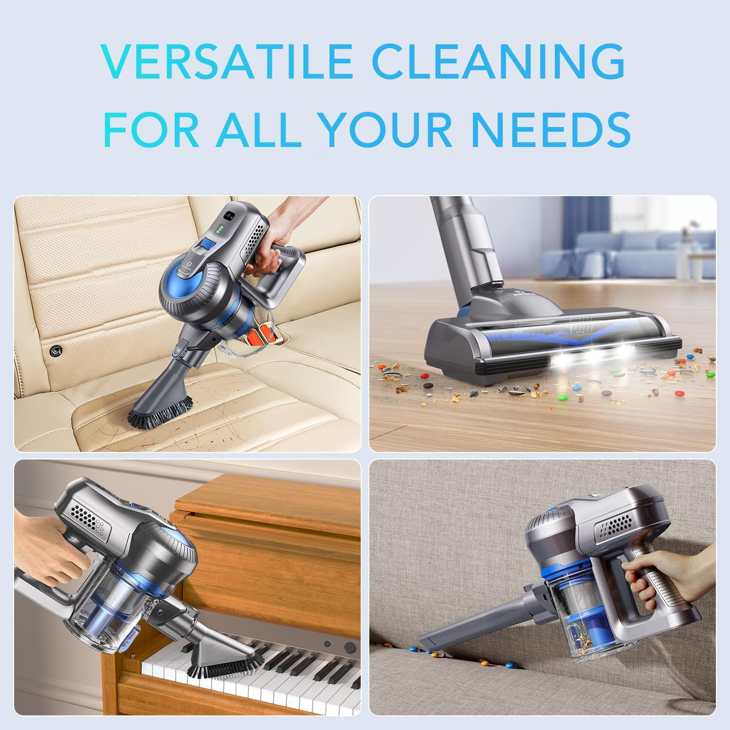 Greenote Cordless Vacuum Cleaner, 6 in 1 Lightweight Vacuum Cleaners, 22KPA 200W Stick Vacuum Cleaner Self-Standing Aspirateur with LED Floor Brush Cordless Vacuums for Hardwood, Floor Carpet
